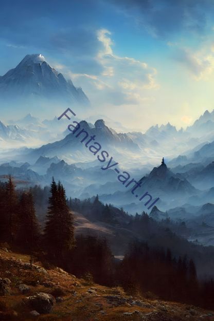 A dreamy view of a mountain range from a distance, valley mist, alp, cold ambient light