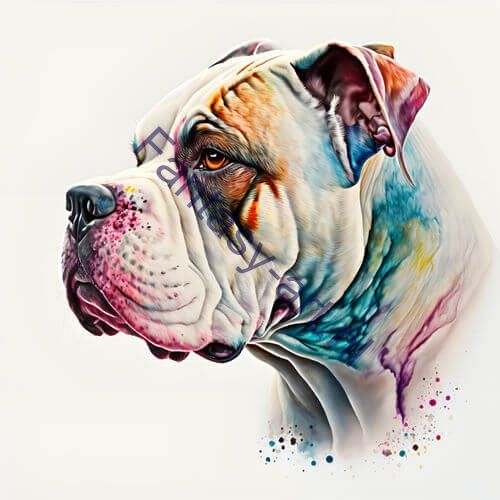 an American Bulldog on a white background, an airbrush painting