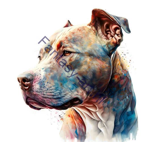 a close-up of an American Pit Bull Terrier on a white background, an airbrush painting