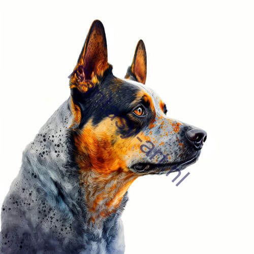 a close-up of an Australian Cattle Dog on a white background