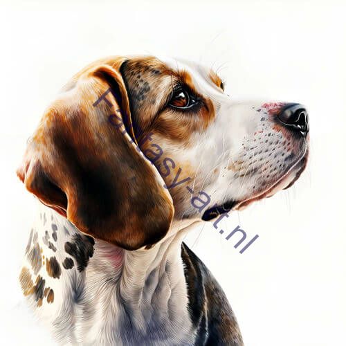 A photorealistic painting of a Beagle