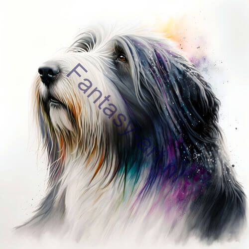 Digital Airbrush Painting of a Bearded Collie
