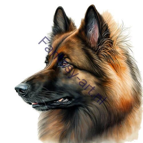This airbrush painting is a beautiful and detailed illustration of a Belgian Tervuren
