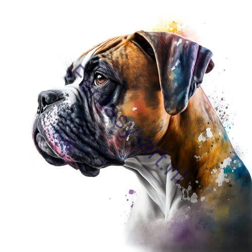 a close-up of a Boxer dog on a white background, an airbrush painting