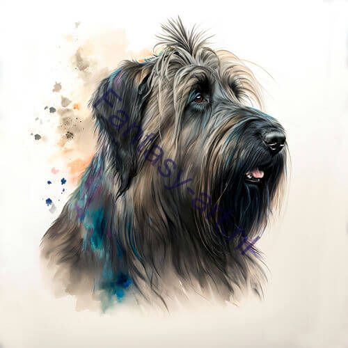 a close-up of a digital painting of a Briard dog