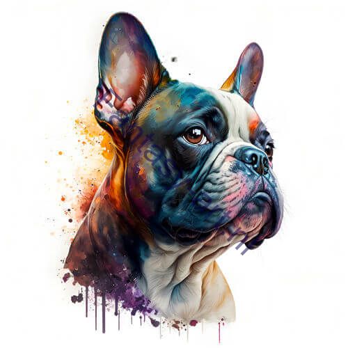a close-up of a French Bulldog on a white background, an airbrush painting