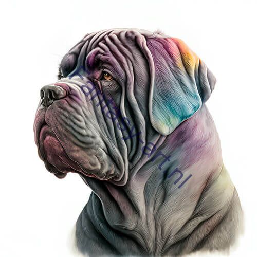 a close-up of a Mastino Napoletano dog on a white background, a digital painting