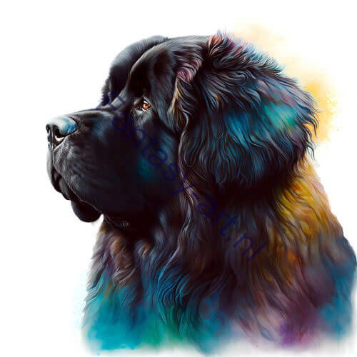 a close-up of a Newfoundland on a white background, a pastel