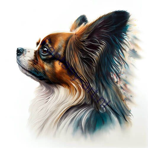 a painting of a Papillon and a butterfly, an airbrush paintin