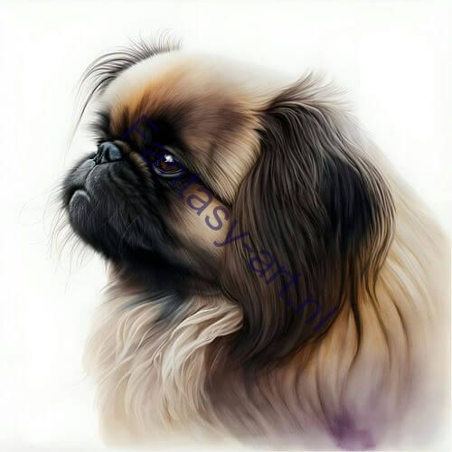 a close-up of a Pekingese on a white background, a digital painting