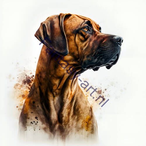 a close-up of a Rhodesian Ridgeback on a white background, a digital painting