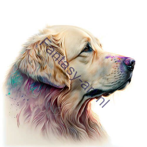 a close-up of a Golden Retriever's head on a white background, a digital painting