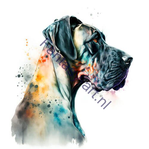 a close-up of a Great Dane on a white background, a digital painting