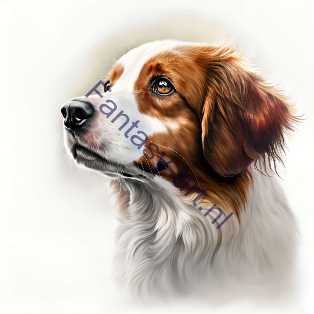 a painting of a brown and white Kooikerhondje, a digital painting