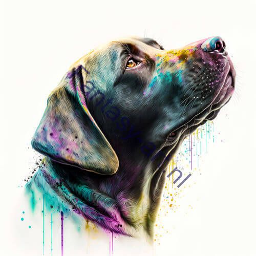 a close-up of a Labrador Retriever on a white background, an airbrush painting