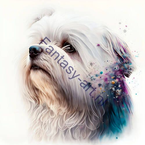 a close-up of a Maltese on a white background, a digital painting