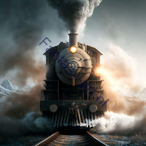 Steam Engine Train Artistic Rendition featuring a train traveling down the tracks, with a highly detailed and lifelike engine render and breathtaking splash screen artwork.