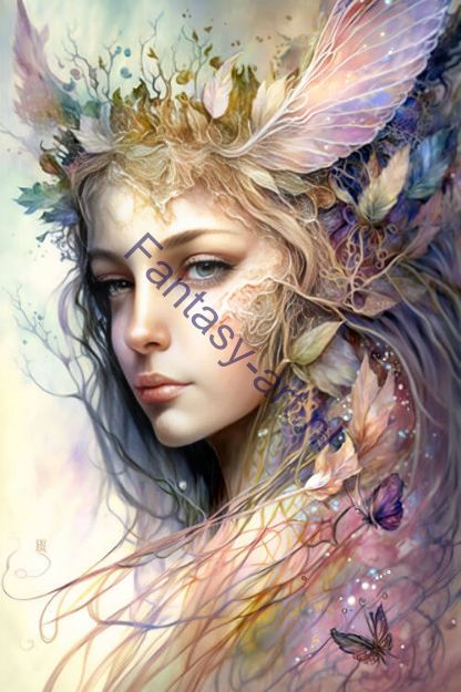 Ultrafine Painting of a Fairy Princess with Flowers on Her Head, Resembling Elven Queen Galadriel, Goddess of Autumn