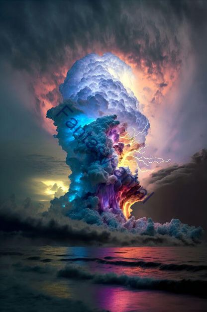 Stunning vertical cloud art showcasing glowing ominous clouds in a 4K color explosion with a face in the clouds and a beautiful contrast against the earth and pastel colors.
