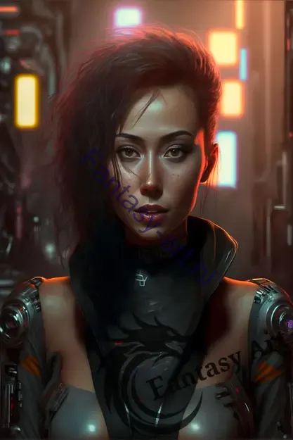 Cyberpunk art masterpiece of a woman in a futuristic suit posing for a picture with intricate details and a beautiful face