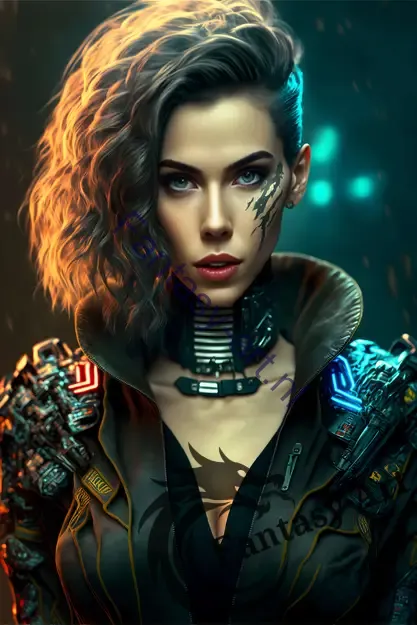  a beautiful cyberpunk woman model in a futuristic cyberpunk-style outfit