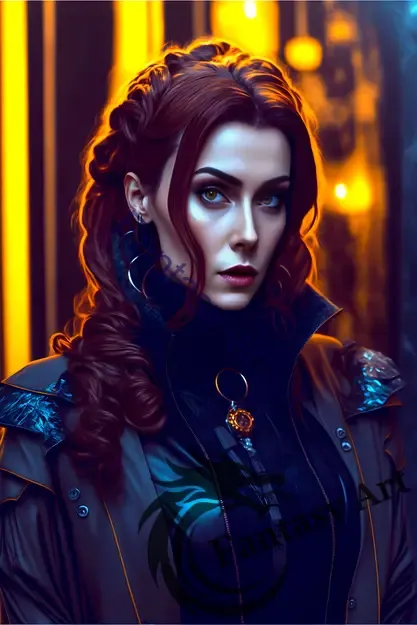 an ornate portrait of a beautiful Victorian woman in Cyberpunk fantasy art style.