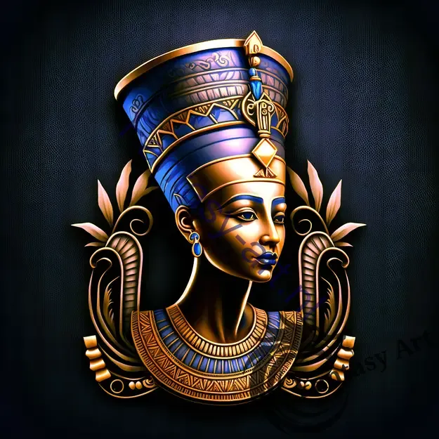 golden statue of Nefertiti featuring intricate vector artwork