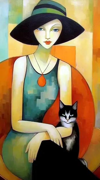 Beautiful woman and beautiful cat, abstract
