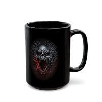 Screaming horror face on a black mug