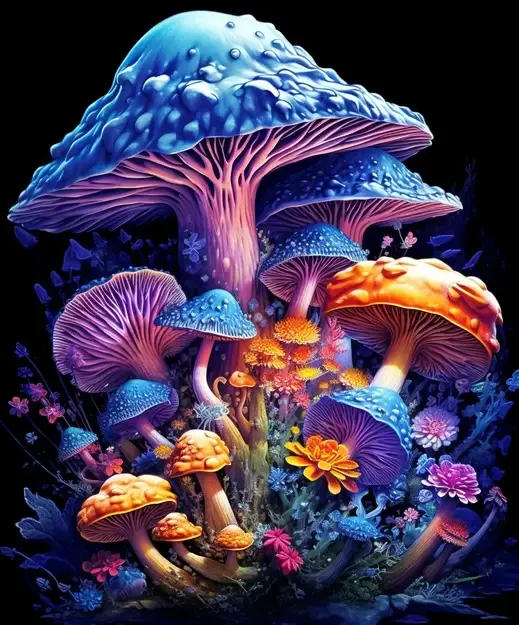 Intricate psychedelic sacred mushroom